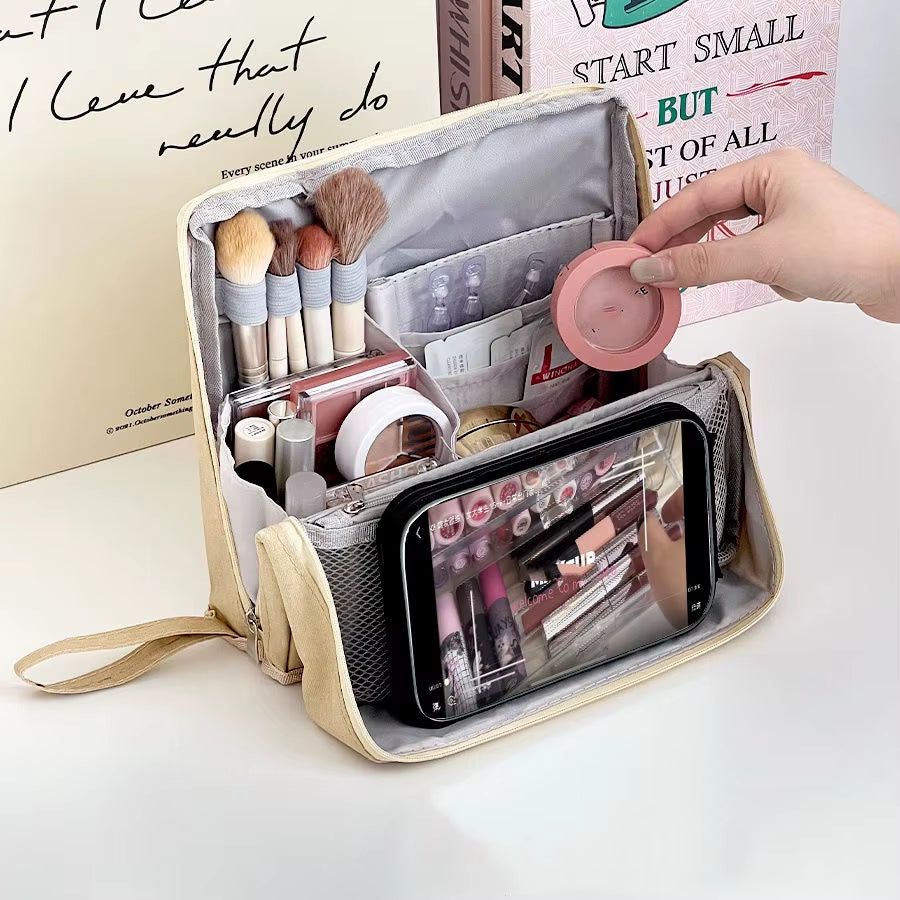 Vertical Makeup Bag Standable Large Capacity Skincare Storage Bag Partitioned Multi-Compartment Cosmetic Organizer Women