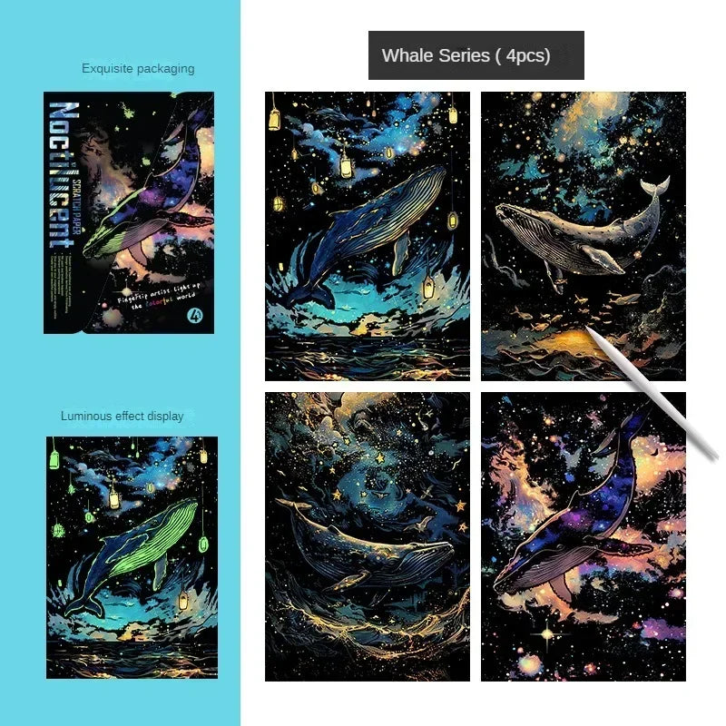 Illuminate Your Imagination: 4Pcs DIY Glow Scratch Painting Set - Perfect Educational Gift for Young Creatives!