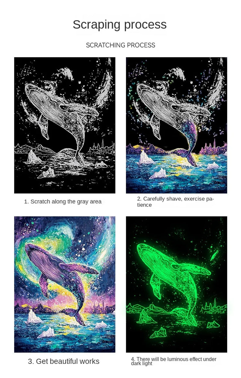 Illuminate Your Imagination: 4Pcs DIY Glow Scratch Painting Set - Perfect Educational Gift for Young Creatives!