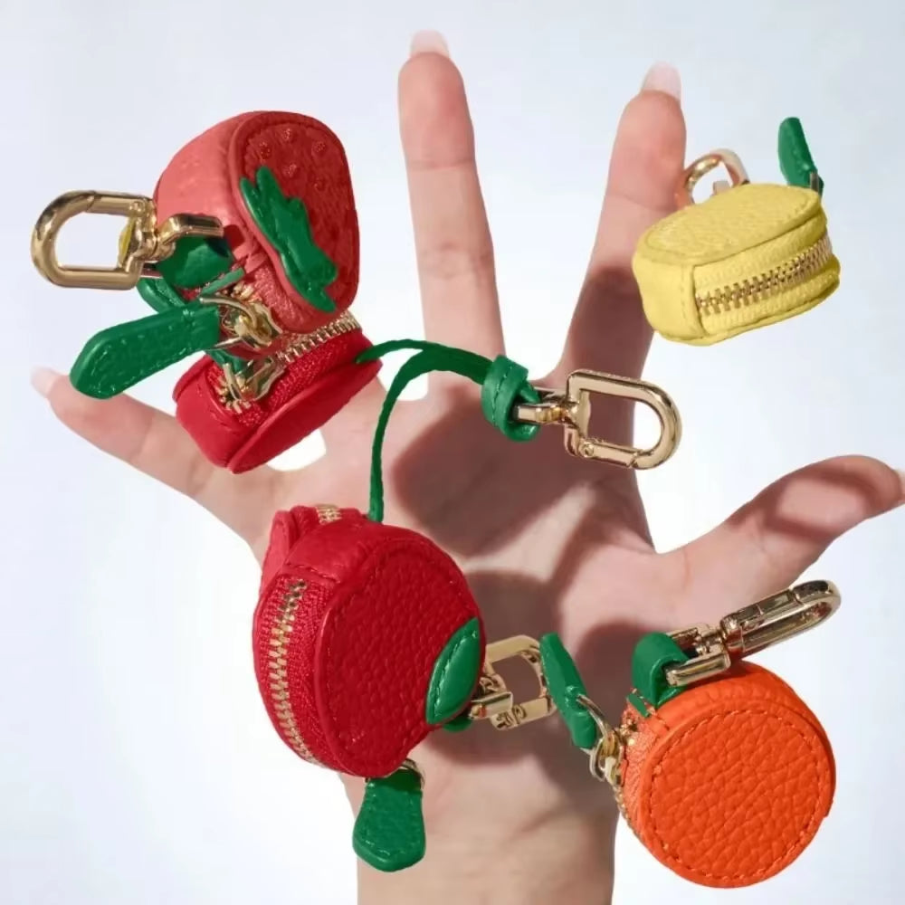 Mini Cherry Fruit Shape Coin Purse Strawberry Cute PU Leather Pendant Korean Style Keychain Earphone Bag Mini Storage Bag