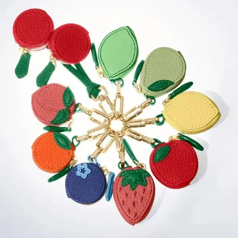 Mini Cherry Fruit Shape Coin Purse Strawberry Cute PU Leather Pendant Korean Style Keychain Earphone Bag Mini Storage Bag