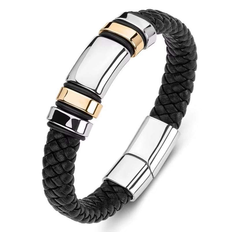 Classic Multilayer Leather Bracelet Men Hand Jewelry Gift Handsome Business Bracelet with Metal Magnetic Clasp