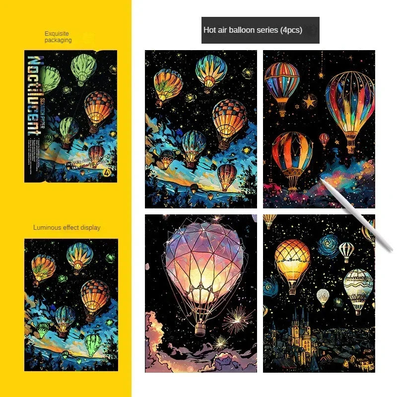 Illuminate Your Imagination: 4Pcs DIY Glow Scratch Painting Set - Perfect Educational Gift for Young Creatives!