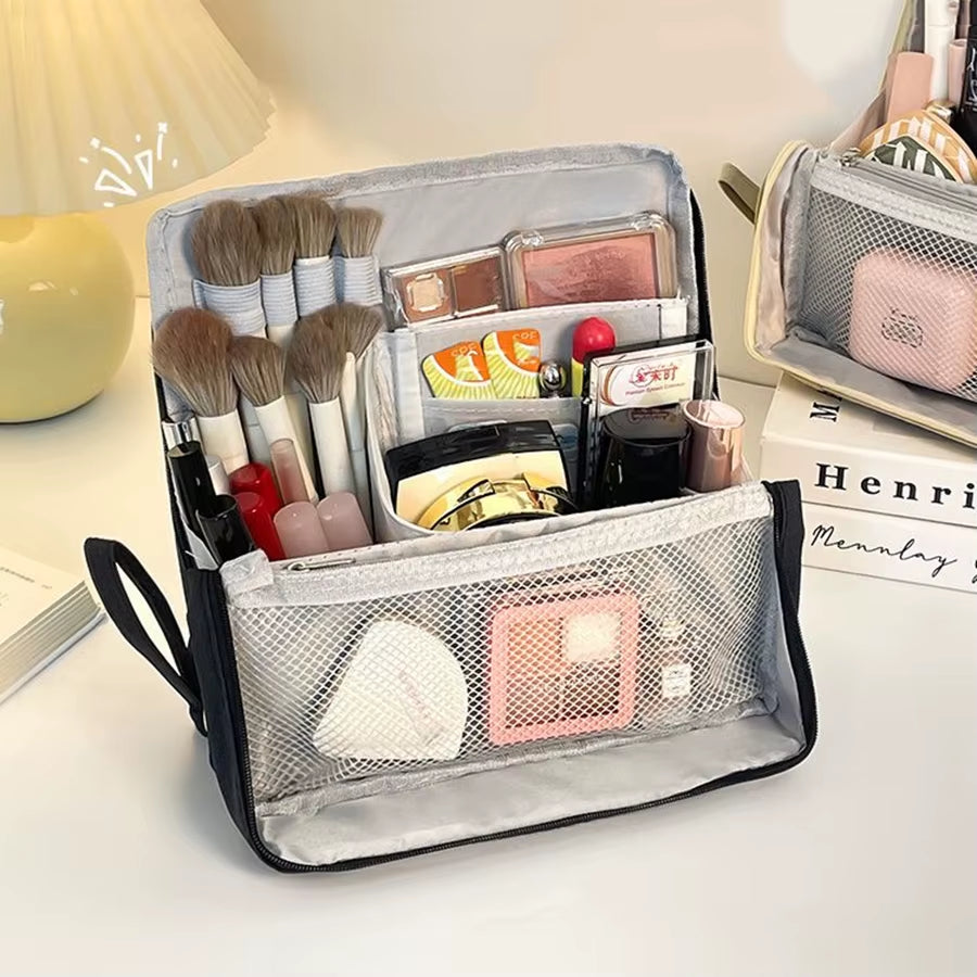 Vertical Makeup Bag Standable Large Capacity Skincare Storage Bag Partitioned Multi-Compartment Cosmetic Organizer Women