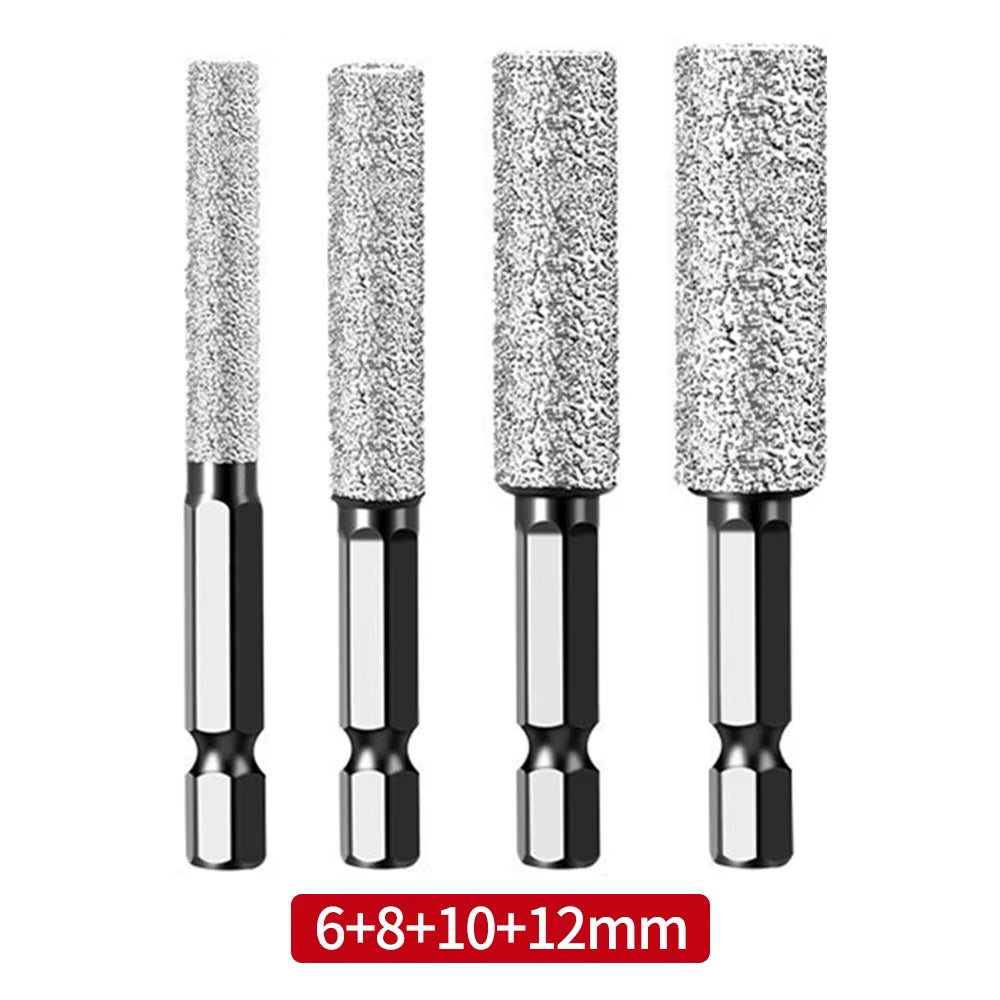 4Pcs 6-12Mm Hexagonal Shank Dry Ceramic Tile Diamond Drill Bit Drilling and Grinding Hole Saw for Marble Granite Vitrified Tile