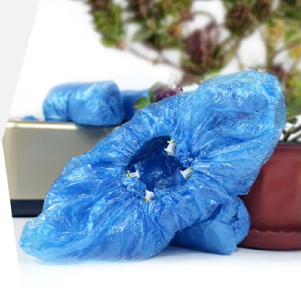 100-Piece Disposable Shoe Covers with Automatic Dispenser for Indoor Use on Wet Floors