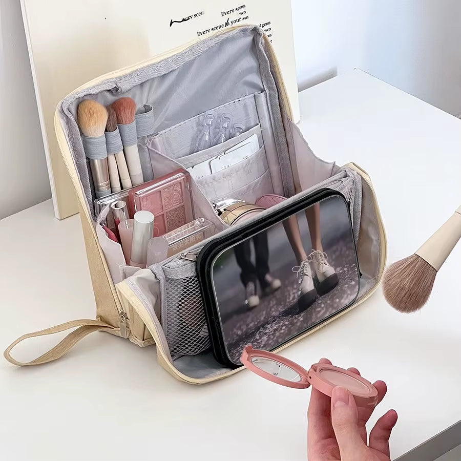 Vertical Makeup Bag Standable Large Capacity Skincare Storage Bag Partitioned Multi-Compartment Cosmetic Organizer Women